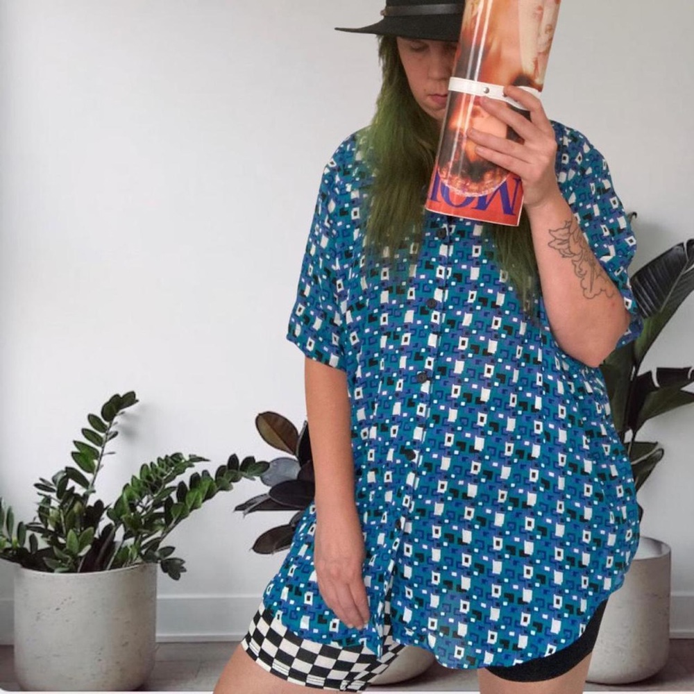 Vintage Funky Blues Plus Button Up Lightweight Unisex 2X